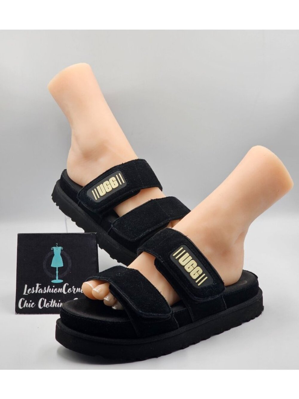 UGG Women's Black Suede Greer Platform Adjustable  Straps Slide Sandal Sz 9 3707 - Picture 10 of 16